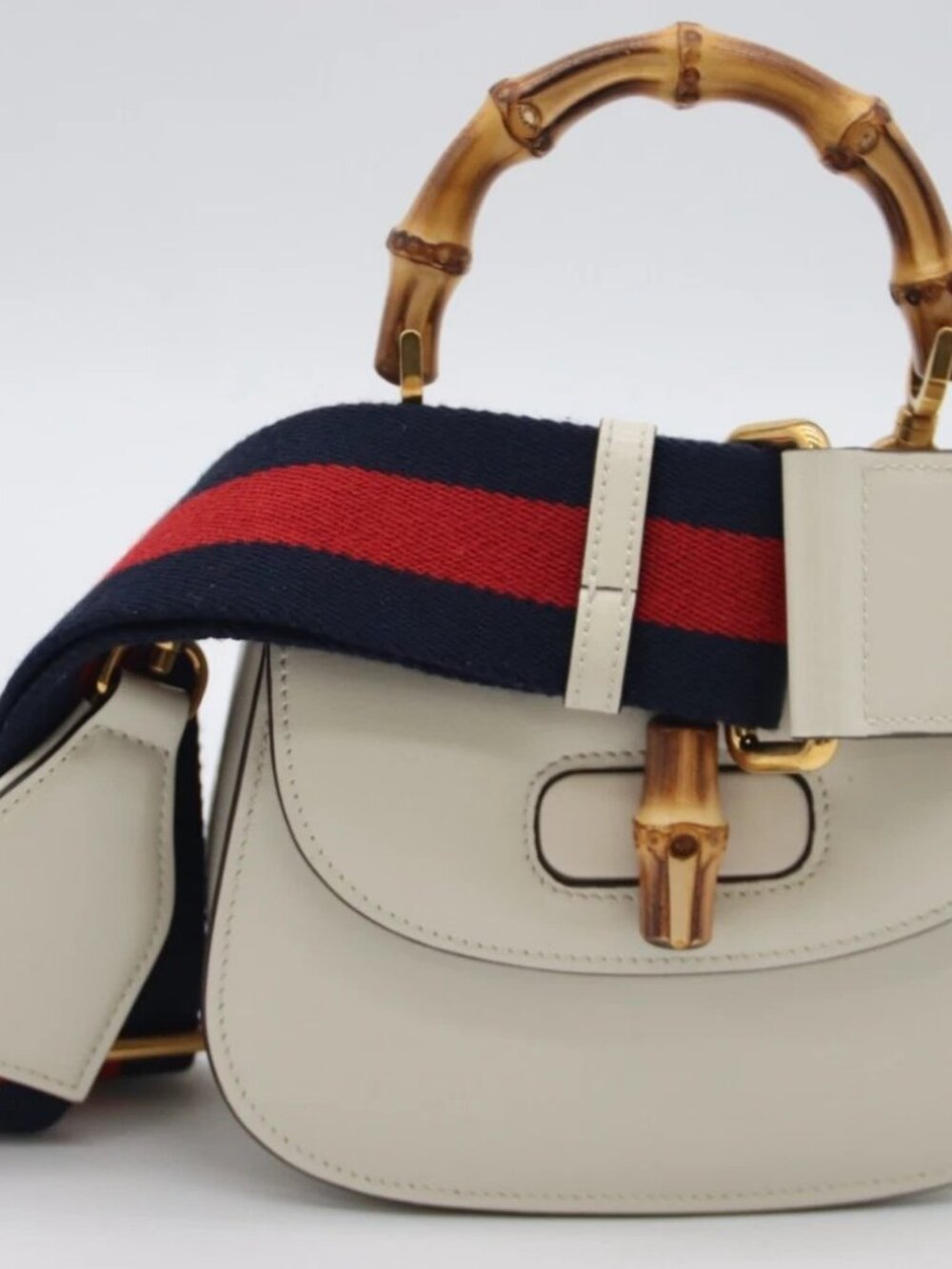 Gucci Sylvie Web Bamboo 1947 Mini Top Handle Bag - White